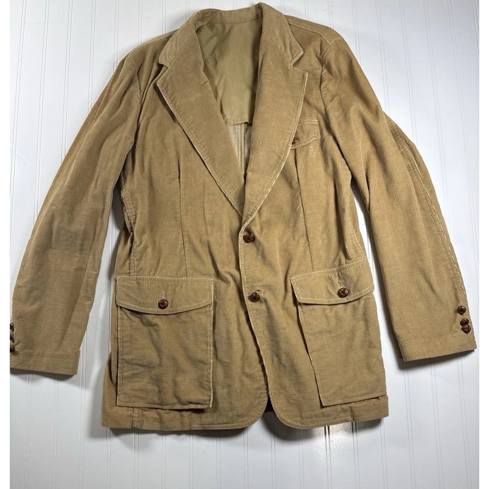 Vintage Lee Corduroy 70's Western Blazer Jacket Mens Camel Tan Khaki Sport Coat‎